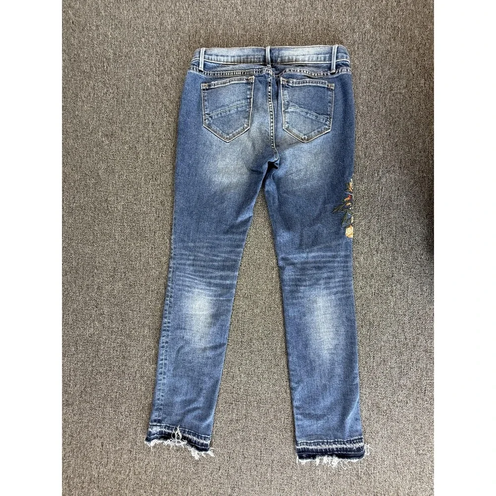 Driftwood Jeans Womens 28 Blue Audrey Skinny Floral Embroidered Stretch Raw Hem - Picture 5 of 8